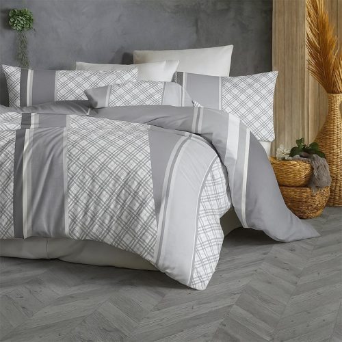 Ga trải giường vải thun ý caro trắng xám