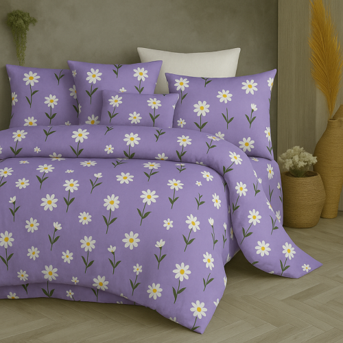 Ga trải giường vải thun ý tím hoa sữa