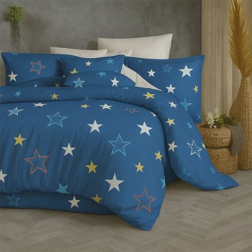 Ga trải giường vải thun ý xanh dương hình sao