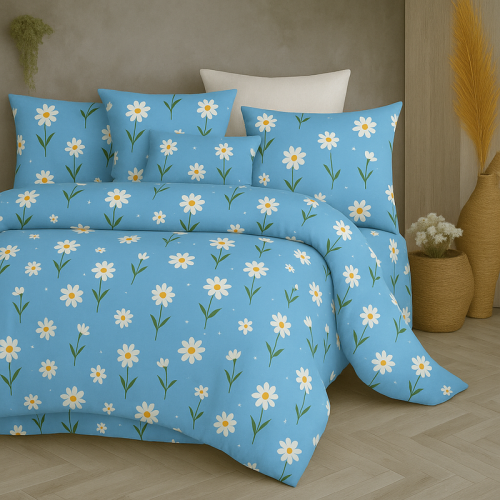 Ga trải giường vải thun ý xanh dương hoa sữa