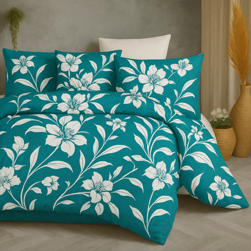 Ga trải giường vải thun ý xanh hoa basic