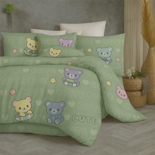 Ga trải giường vải thun ý xanh lá mèo cute