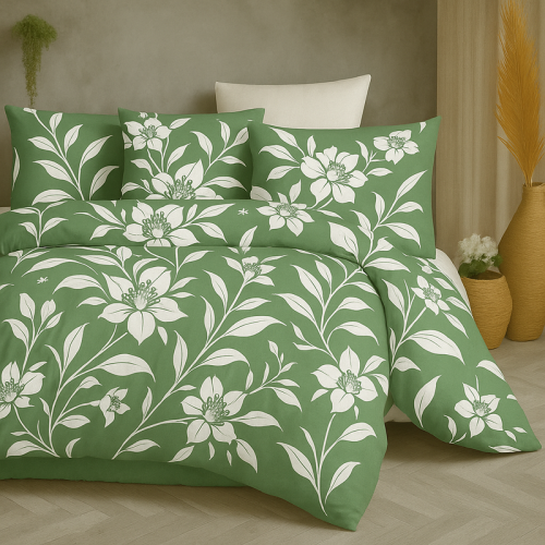 Ga trải giường vải thun ý xanh than hoa basic